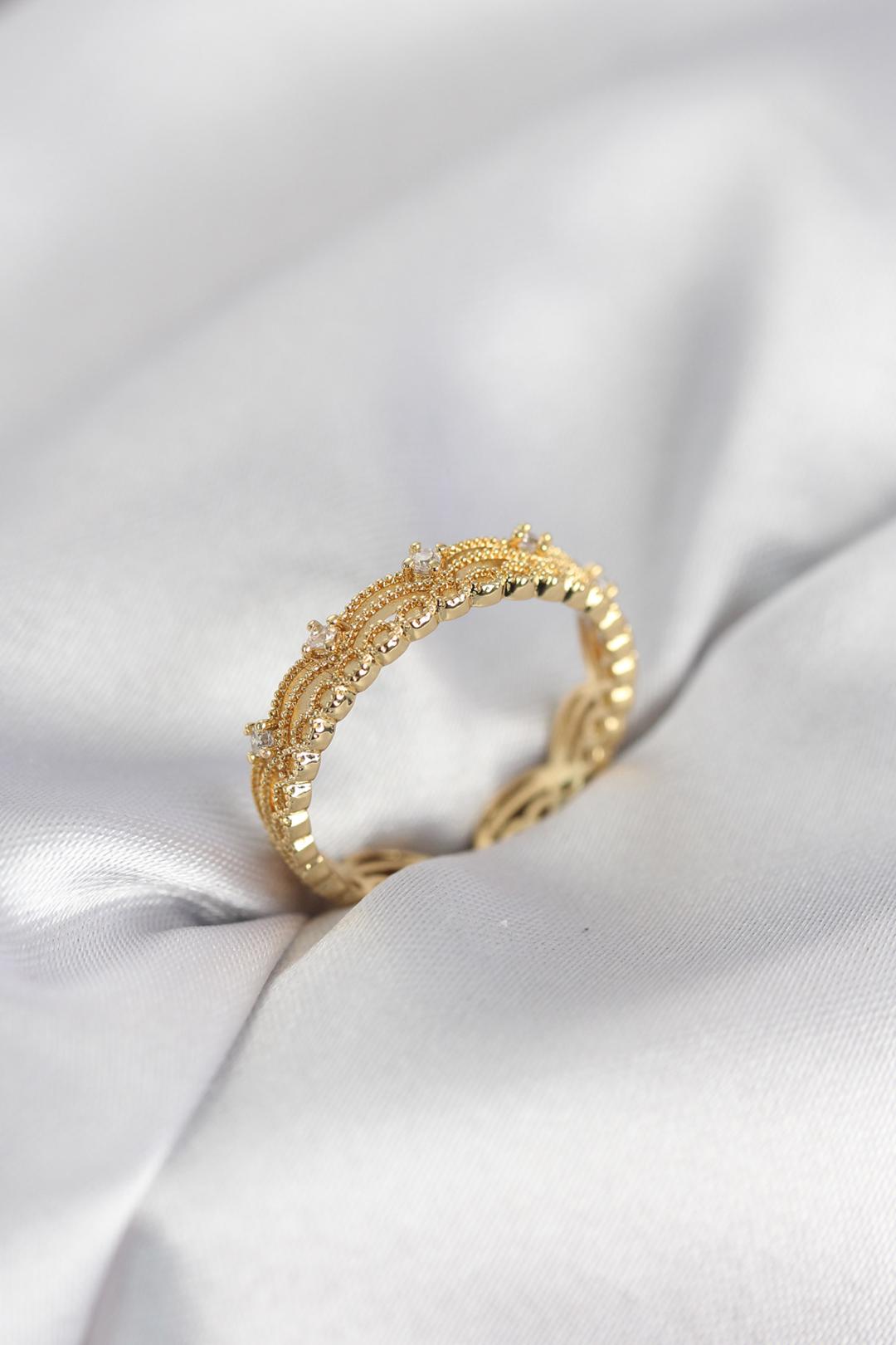 ILS - 1090 Kadın Yüzük Gold Pirinç Zirkon Taşlı - ILOVESHOES