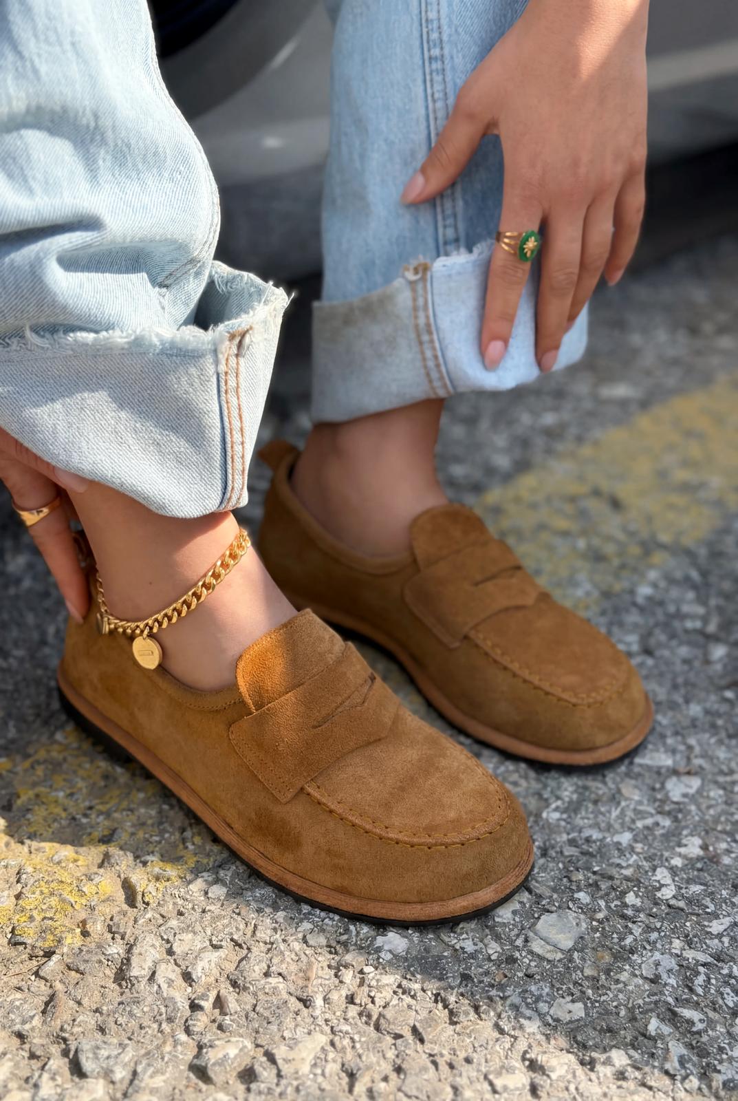Marion Hakiki Süet Kadın Loafer Taba - ILOVESHOES