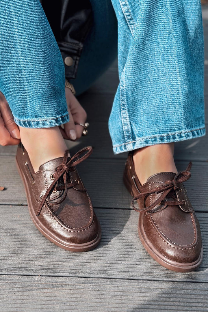 Morin Kadın Oxford Ayakkabı Acıkahve Mat Deri - ILOVESHOES