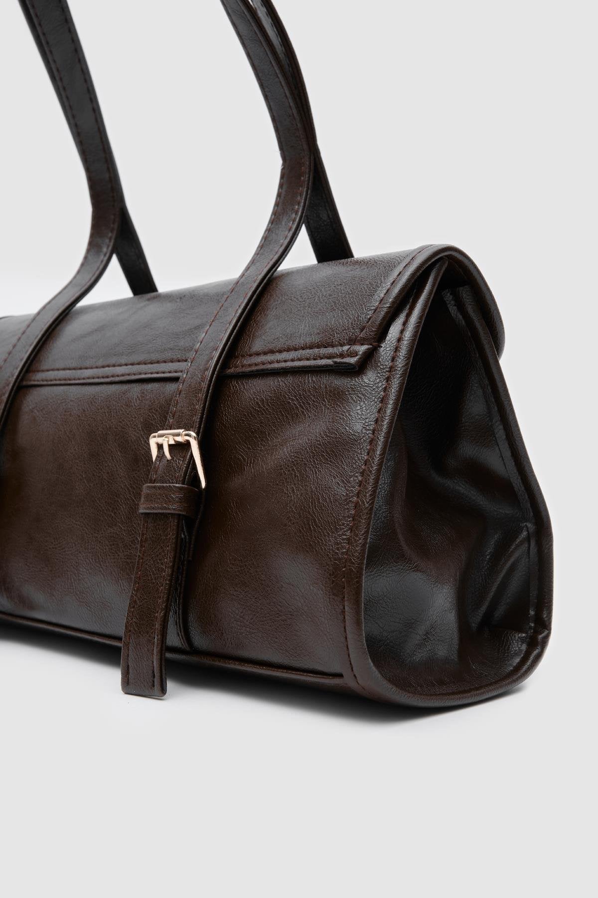 Laretta Vintage Baget Çanta Acıkahve Mat Deri - ILOVESHOES