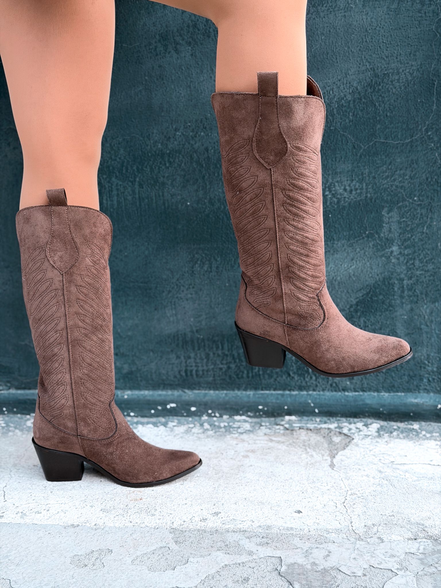 Marvett Kadın Kovboy Çizme Kahverengi Süet - ILOVESHOES