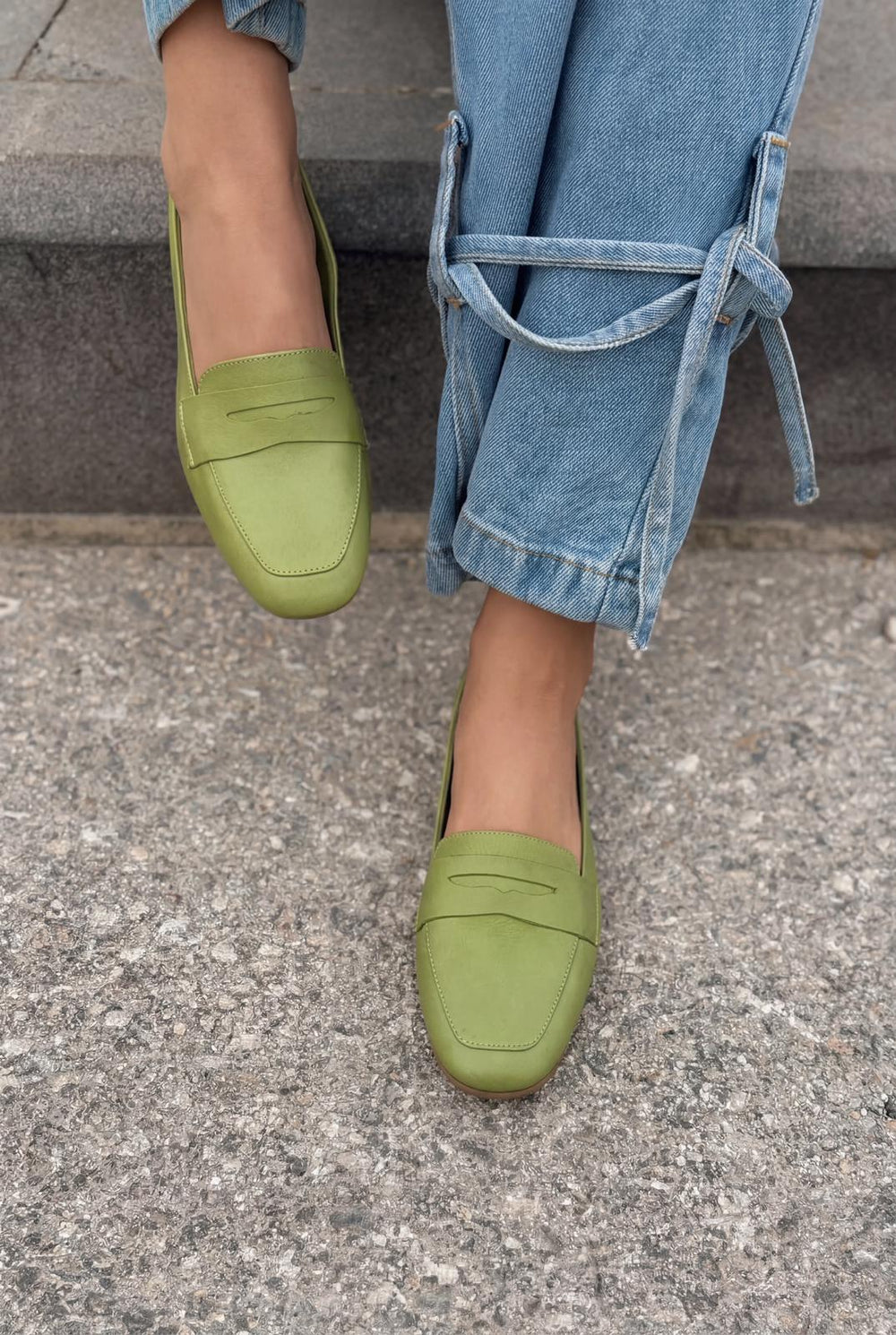 Melniel Hakiki Deri Kadın Loafer Yeşil - ILOVESHOES