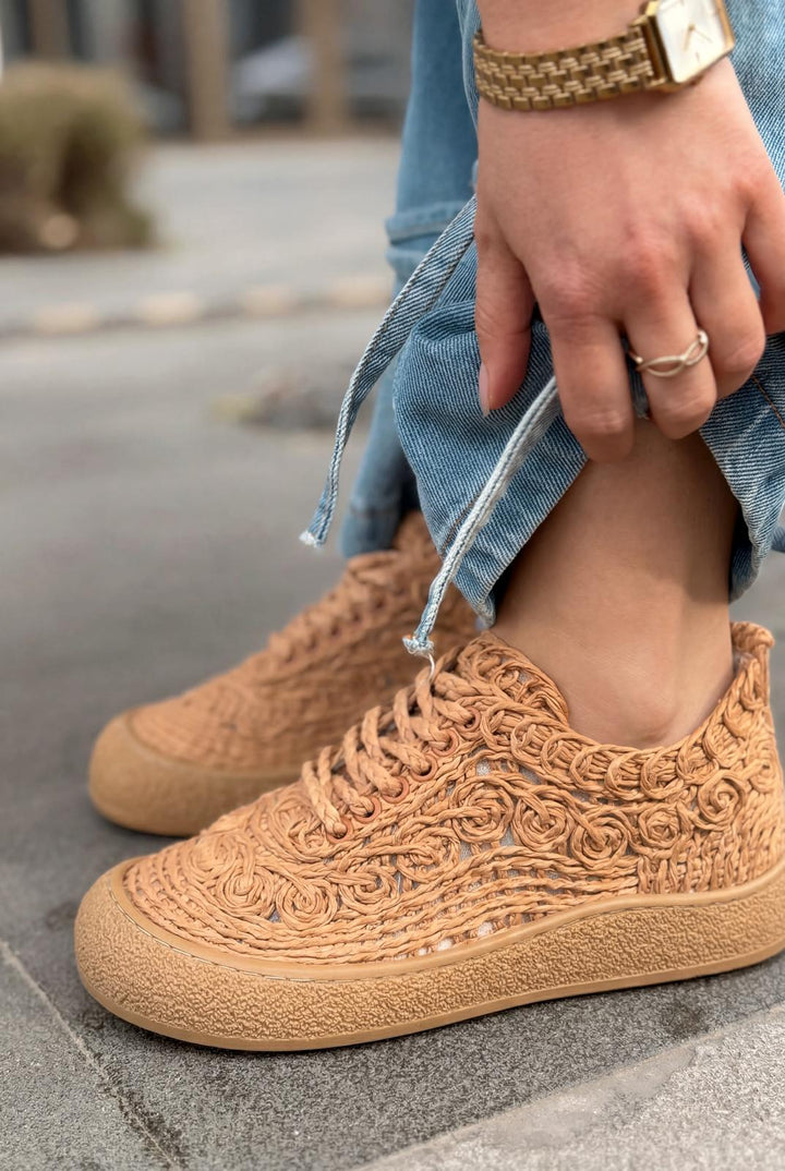 Sarrin Kadın Spar Ayakkabı Taba Örgü - ILOVESHOES