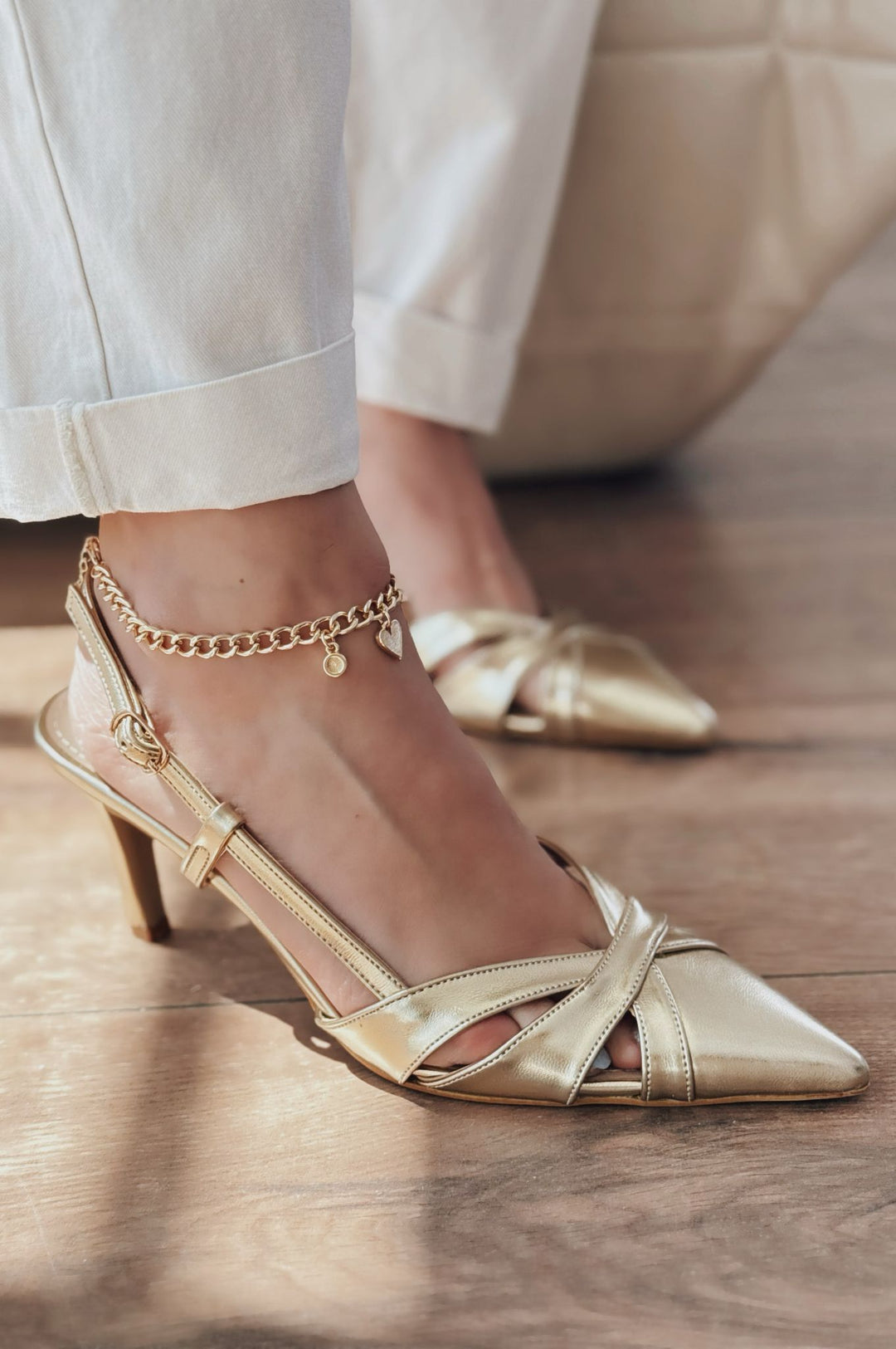 Peraps Parlak Deri Yüksek Topuklu Stiletto Gold - ILOVESHOES