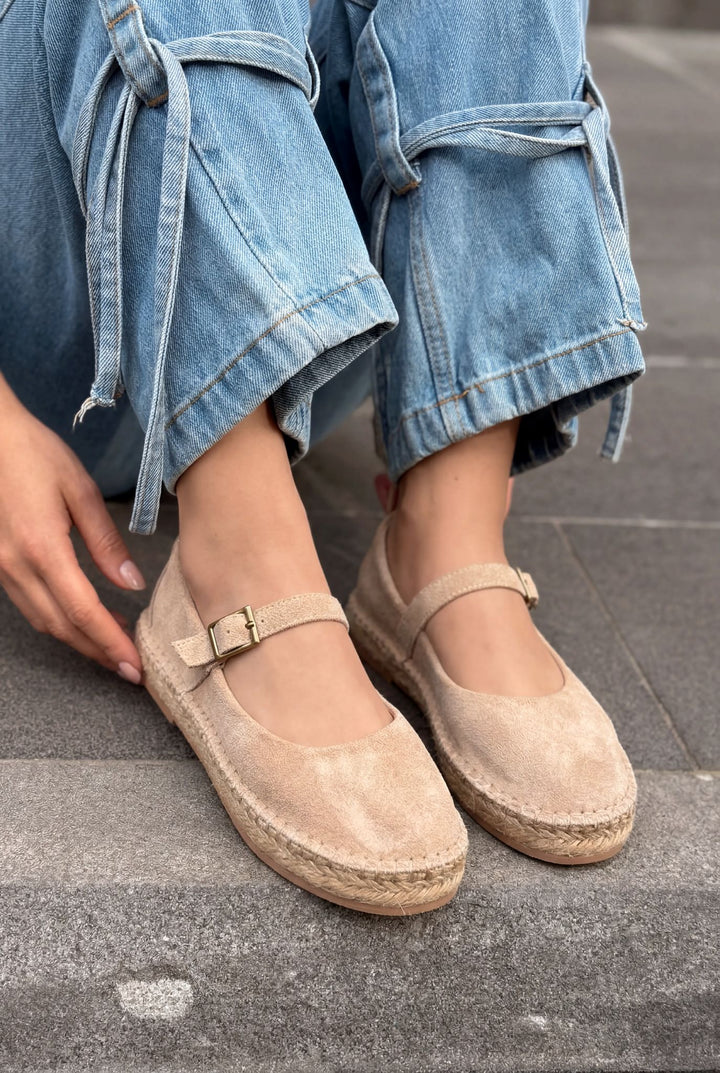 Marena Hakiki Süet Kadın Espadril Bej - ILOVESHOES