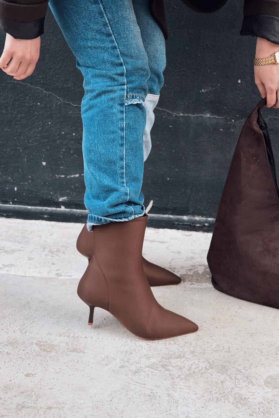 Orvex Kadın Dalgıç İnce Topuklu Bot Acı Kahve - ILOVESHOES