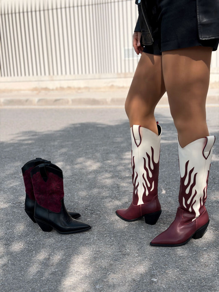 Uldra Kadın Kovboy Çizme Bordo Mat Deri - ILOVESHOES