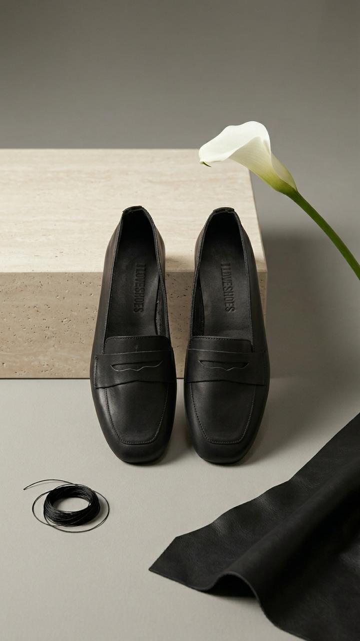Melniel Siyah Hakiki Deri Kadın Loafer - ILOVESHOES