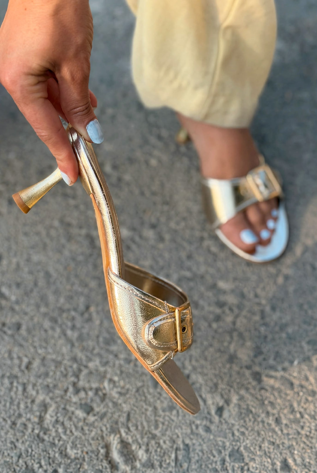 Lerona Gold Perlak Deri Kadın Topuklu Terlik - ILOVESHOES