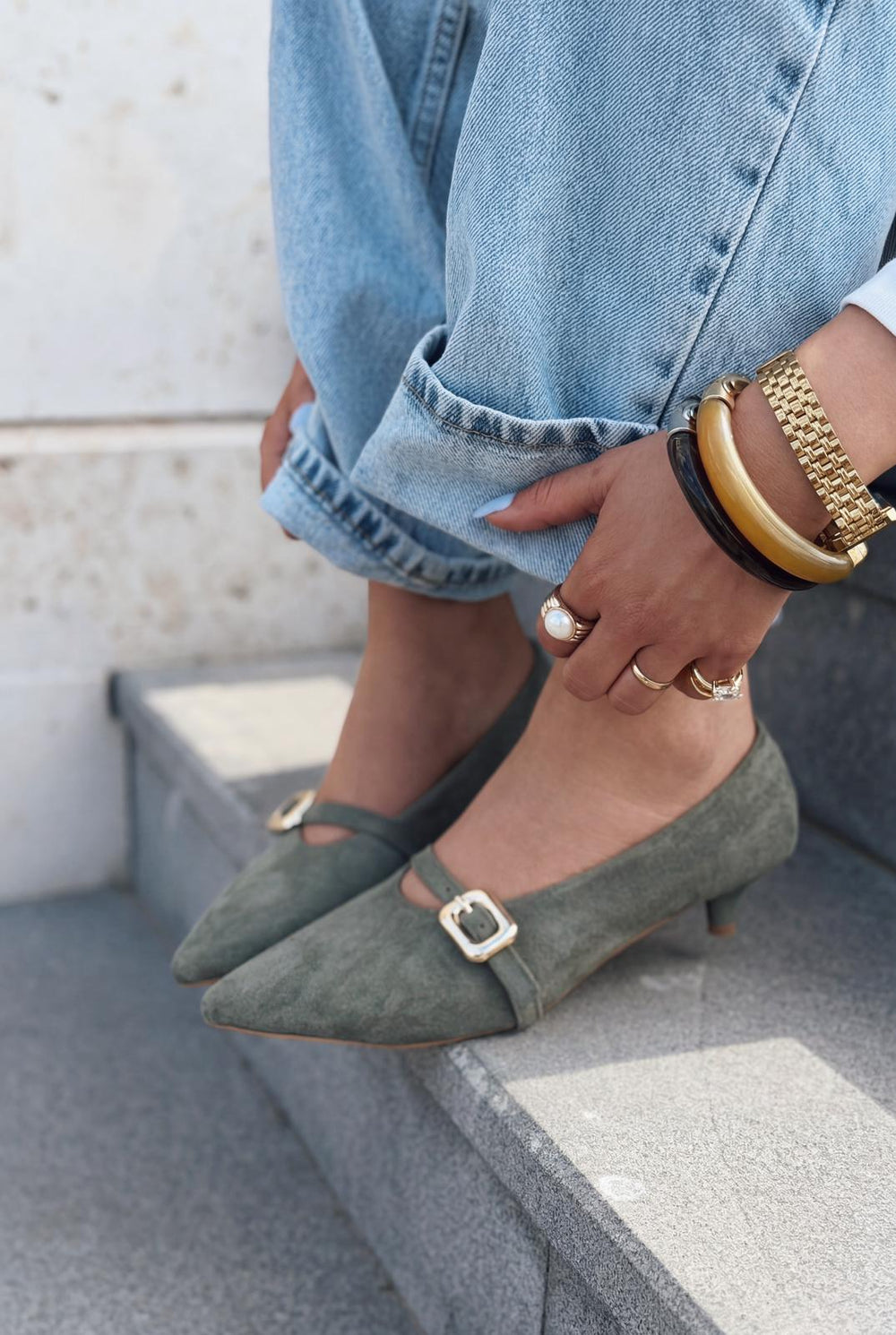 Karden Hakiki Deri Kadın Haki Süet Kadın Stiletto - ILOVESHOES