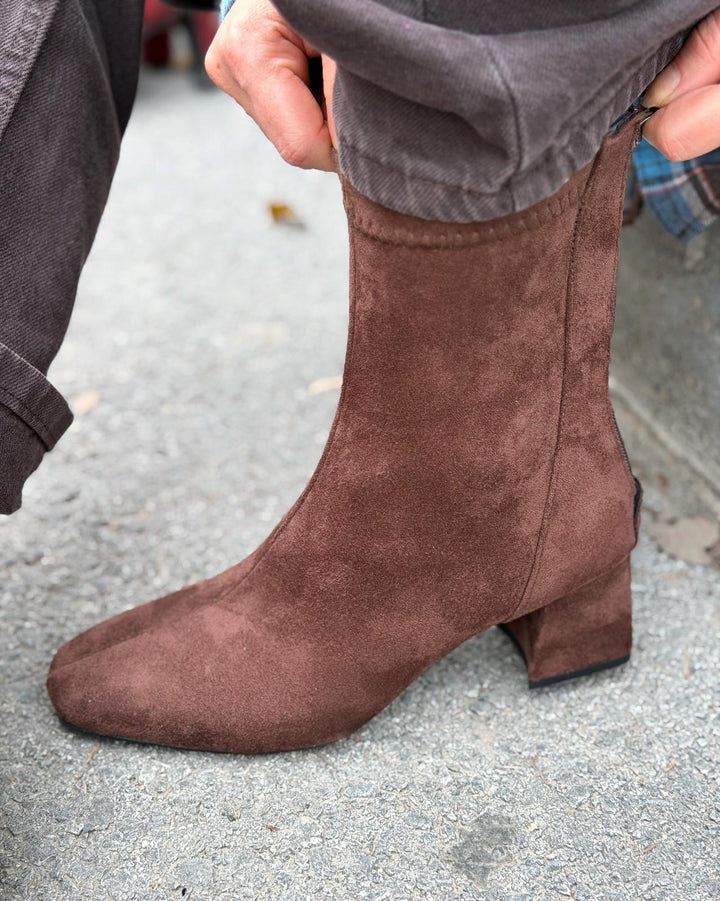 Jornel Kadın Topuklu Streç Bot Acıkahve Süet - ILOVESHOES