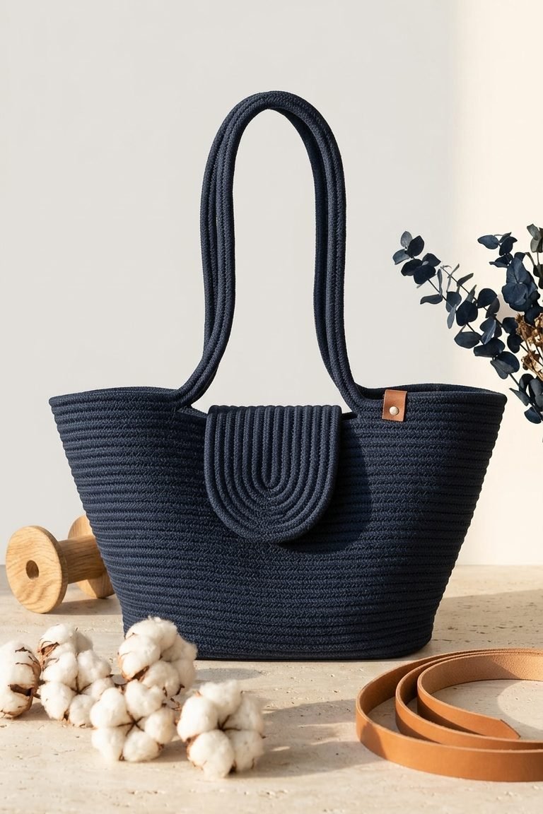 Floria Lacivert Halat Kadın Plaj Çantası - ILOVESHOES