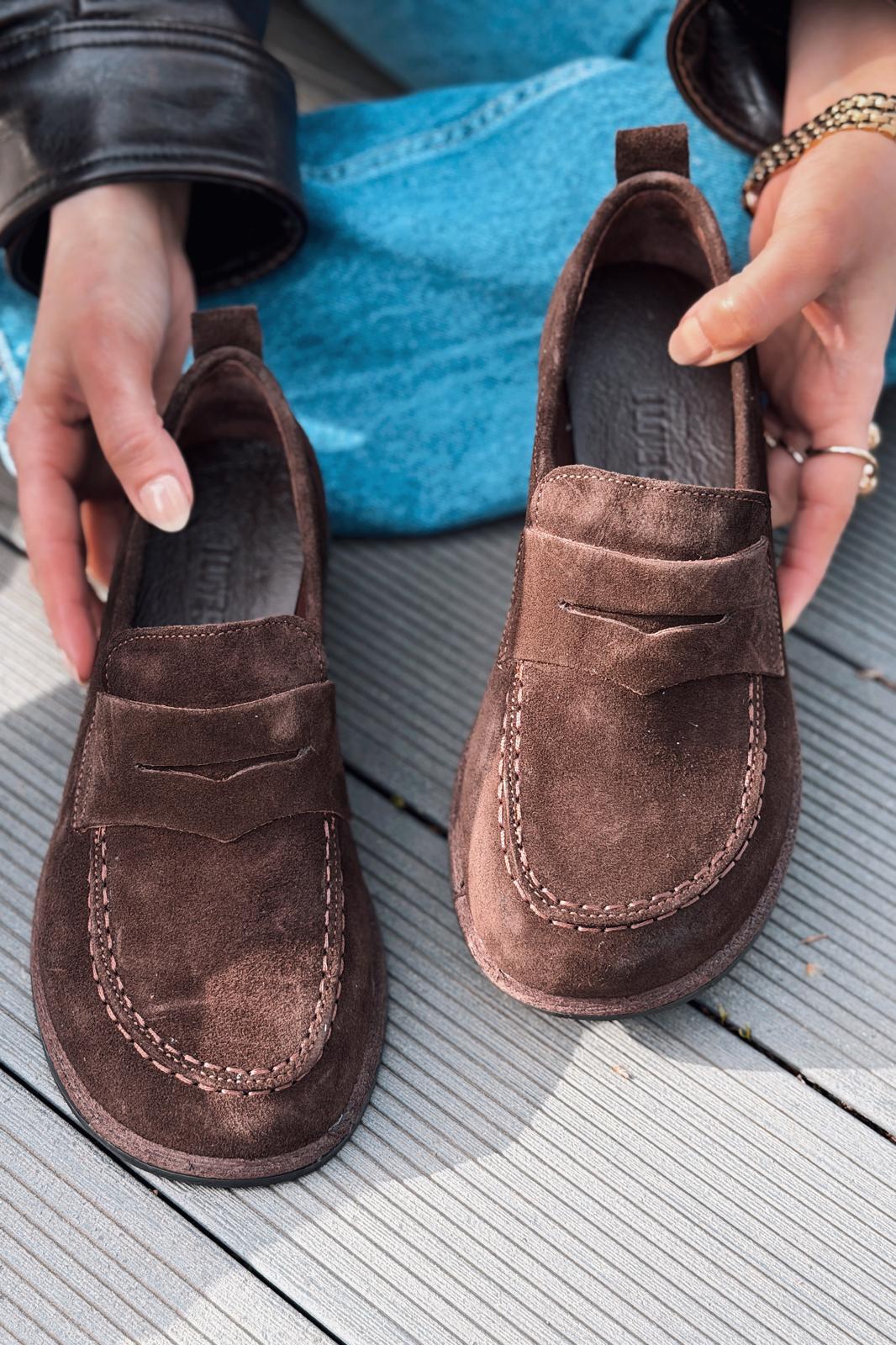 Marion Kadın Loafer Acıkahve Hakiki Süet - ILOVESHOES