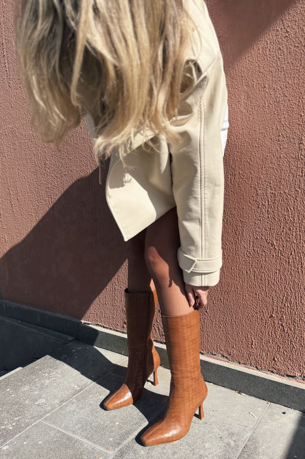 Jorani Mat Deri Desenli Taba Yüksek Topuklu Çizme - ILOVESHOES