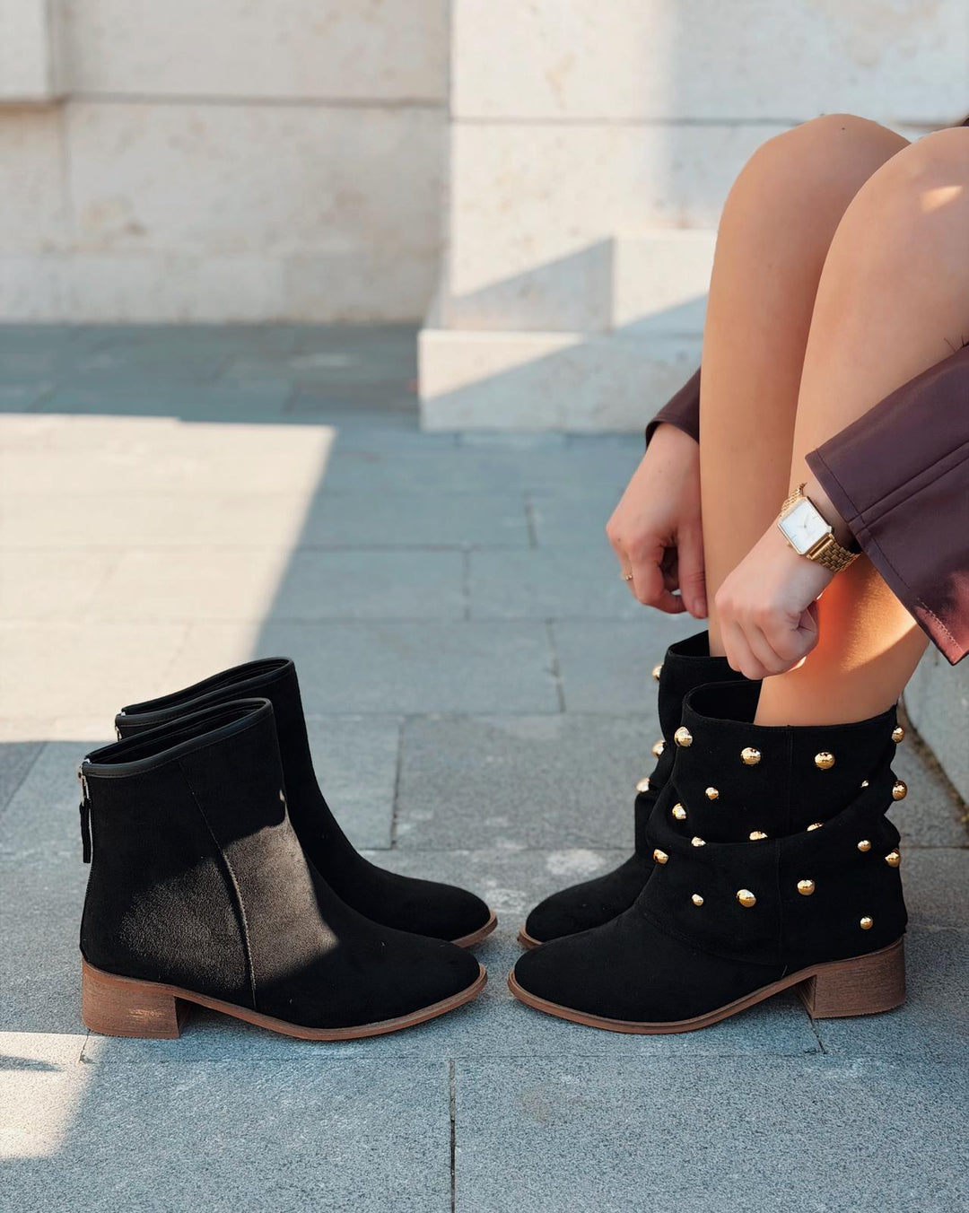 Cariel Kadın Topuklu Bot Siyah Süet Körüklü Troklu - ILOVESHOES