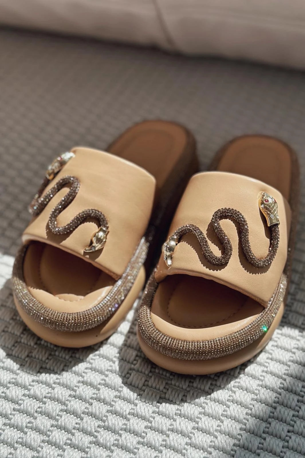 Nokest Mat Deri Taş Detaylı Kadın Terlik Nude