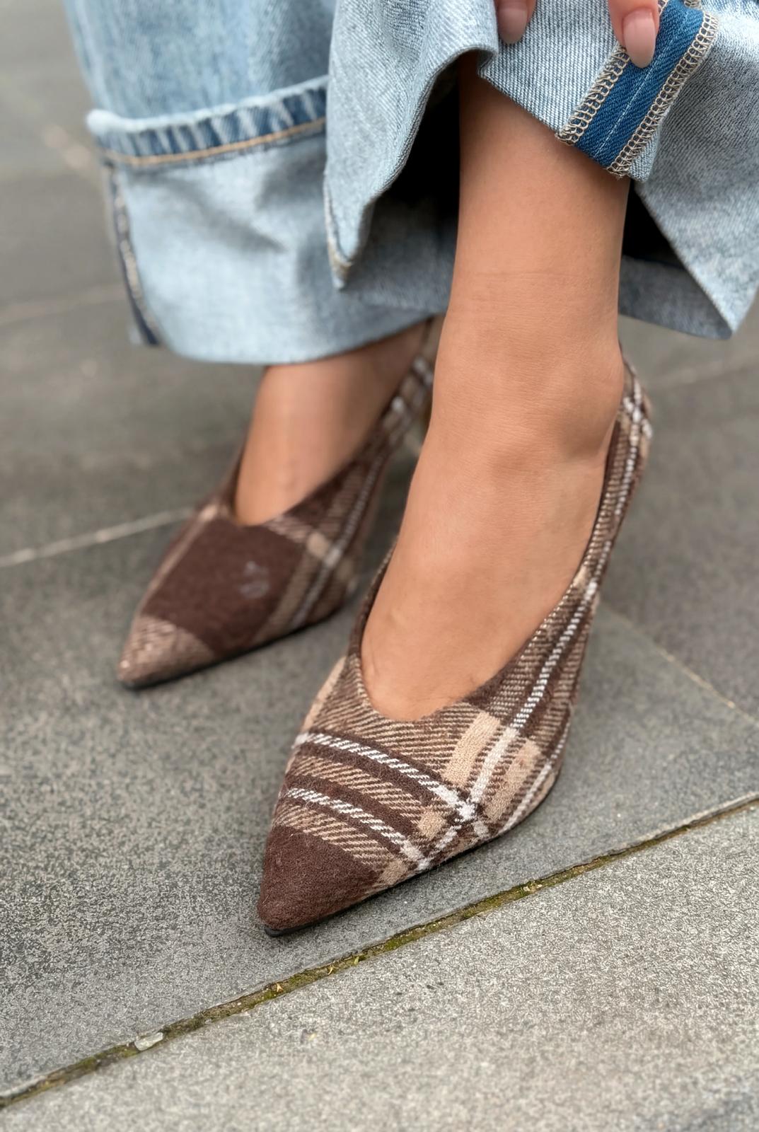 Kairo Kahverengi Tüvit Kumaş Kadın Stiletto - ILOVESHOES