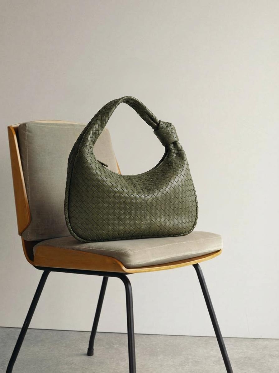 Palinne Kadın Omuz Çantası Haki Mat Deri Düğüm Detaylı - ILOVESHOES