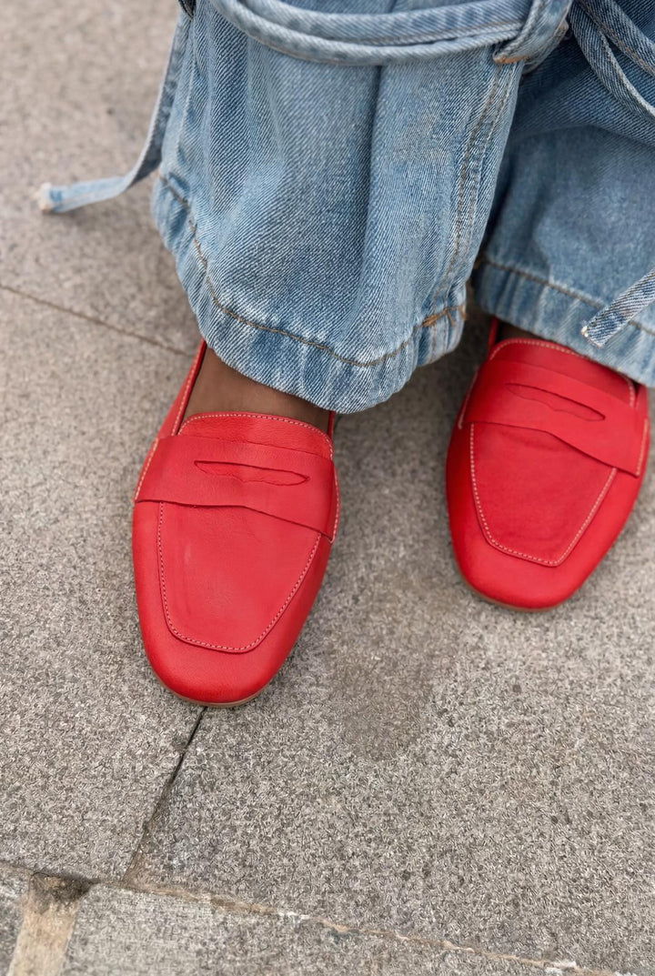Melniel Hakiki Deri Kadın Loafer Kırmızı - ILOVESHOES