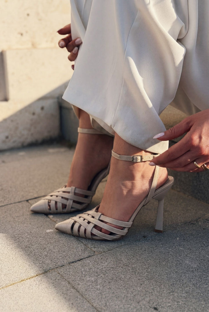 Luvien Bej Mat Deri Kadın Stiletto - ILOVESHOES