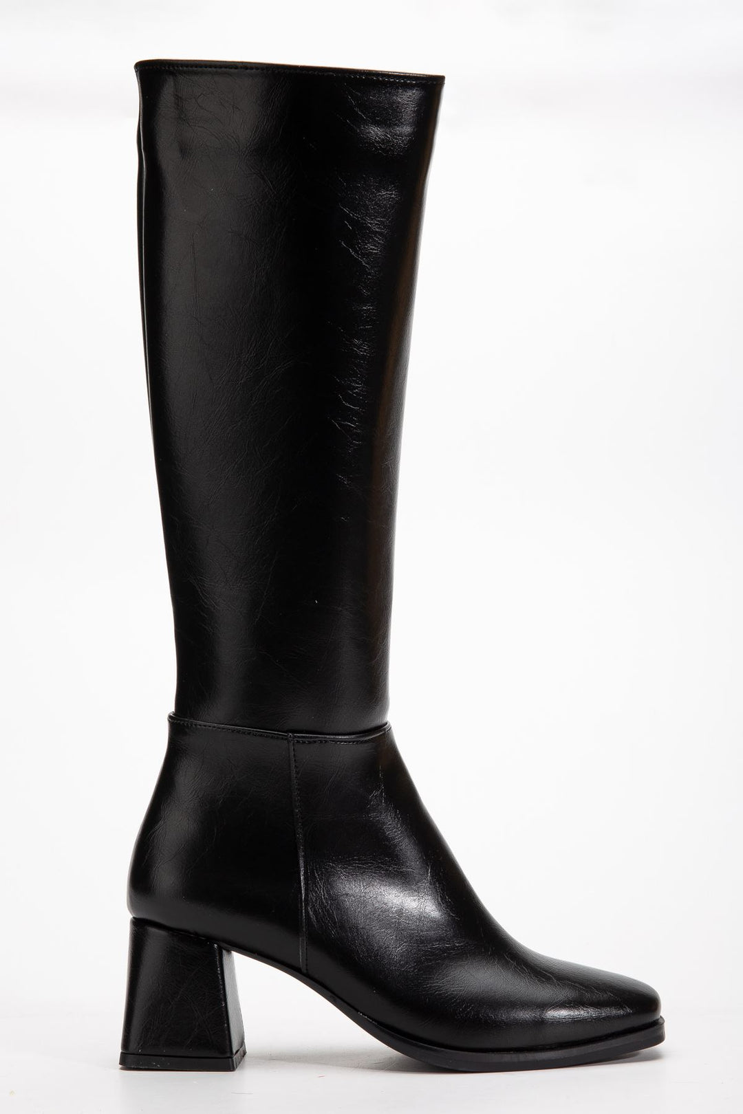 Lorisen Kadın Topuklu Çizme Siyah Kırışık Rugan - ILOVESHOES