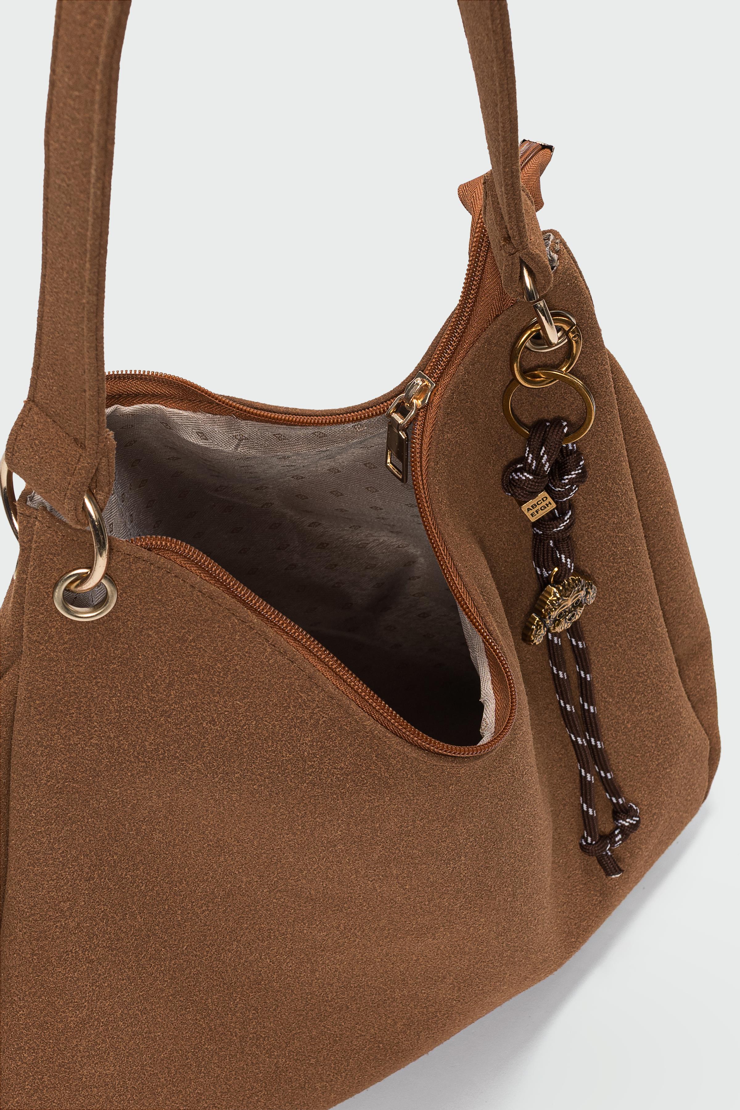 Ressa Charmlı Omuz Çantası Taba Süet