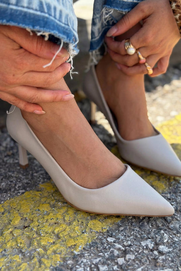 Delvion Bej Mat Deri Kadın Stiletto - ILOVESHOES