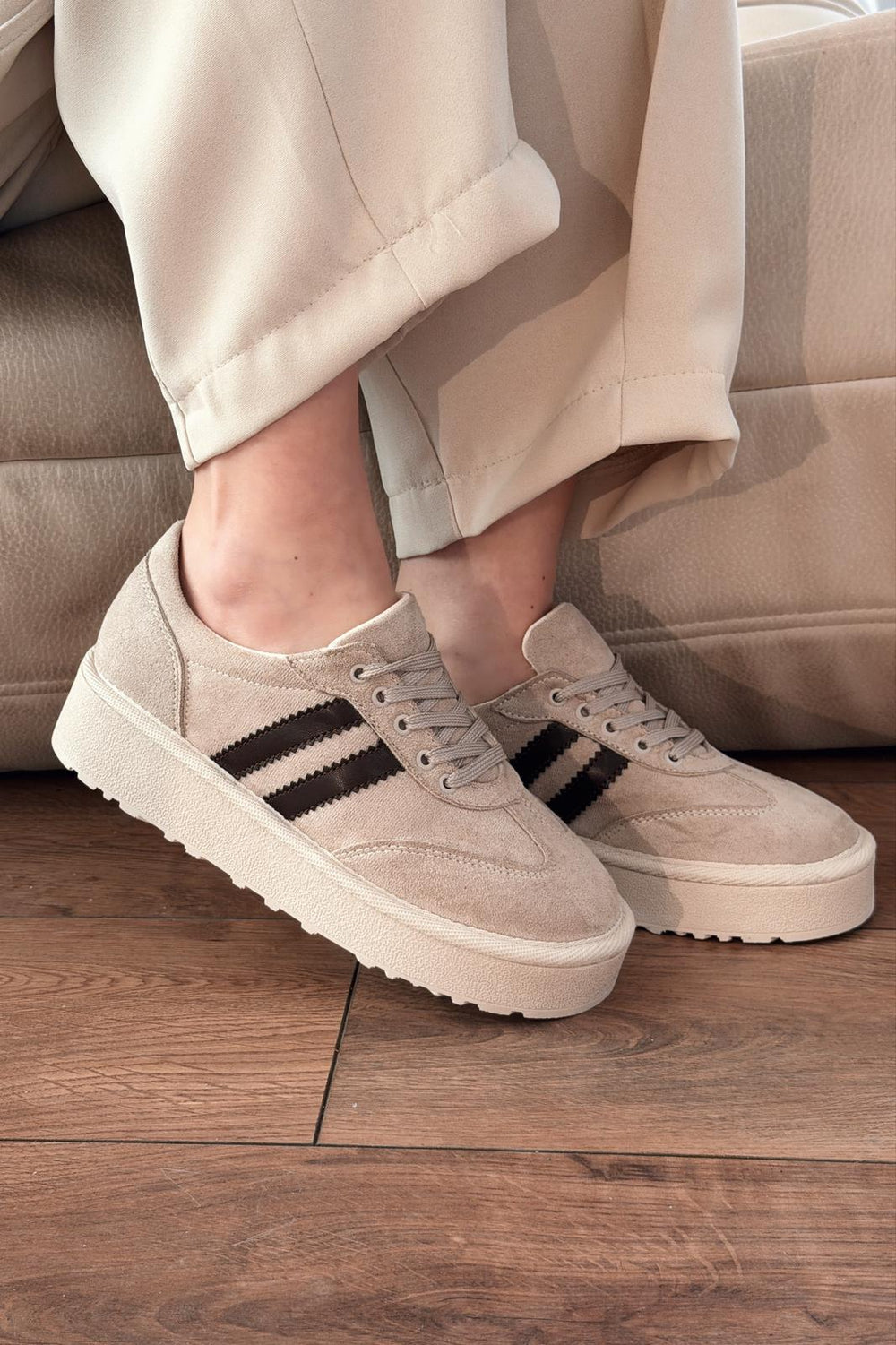 Vireo Kadın Spor Ayakkabı Bej Süet - ILOVESHOES