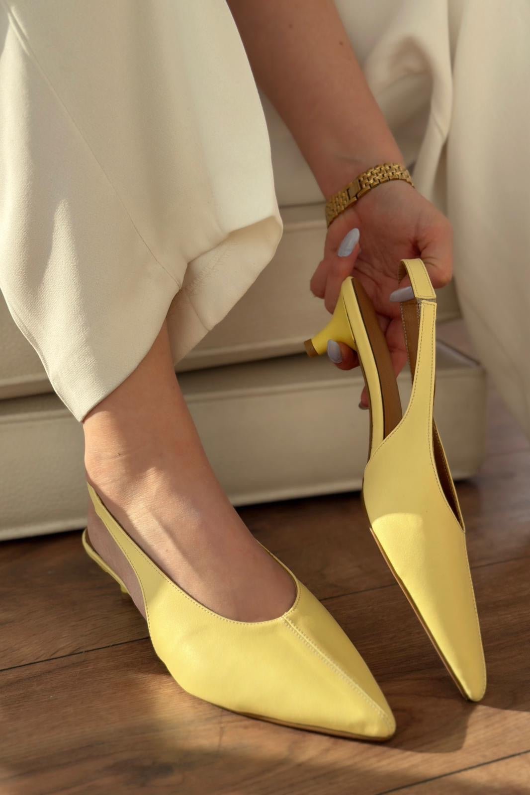 Selor Hakiki Deri Sarı Mat Deri Kadın Stiletto - ILOVESHOES