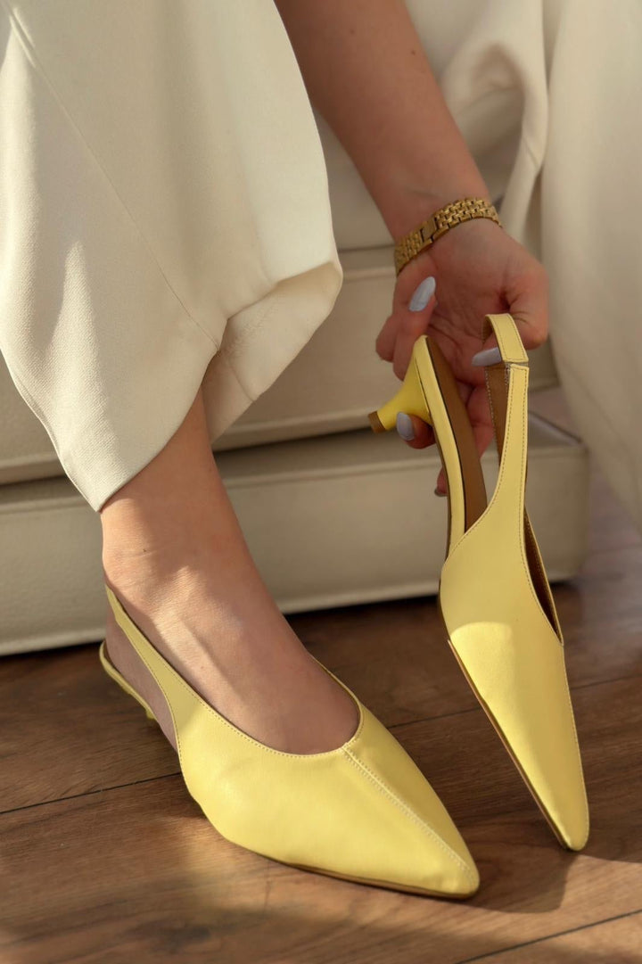 Selor Hakiki Deri Sarı Mat Deri Kadın Stiletto - ILOVESHOES