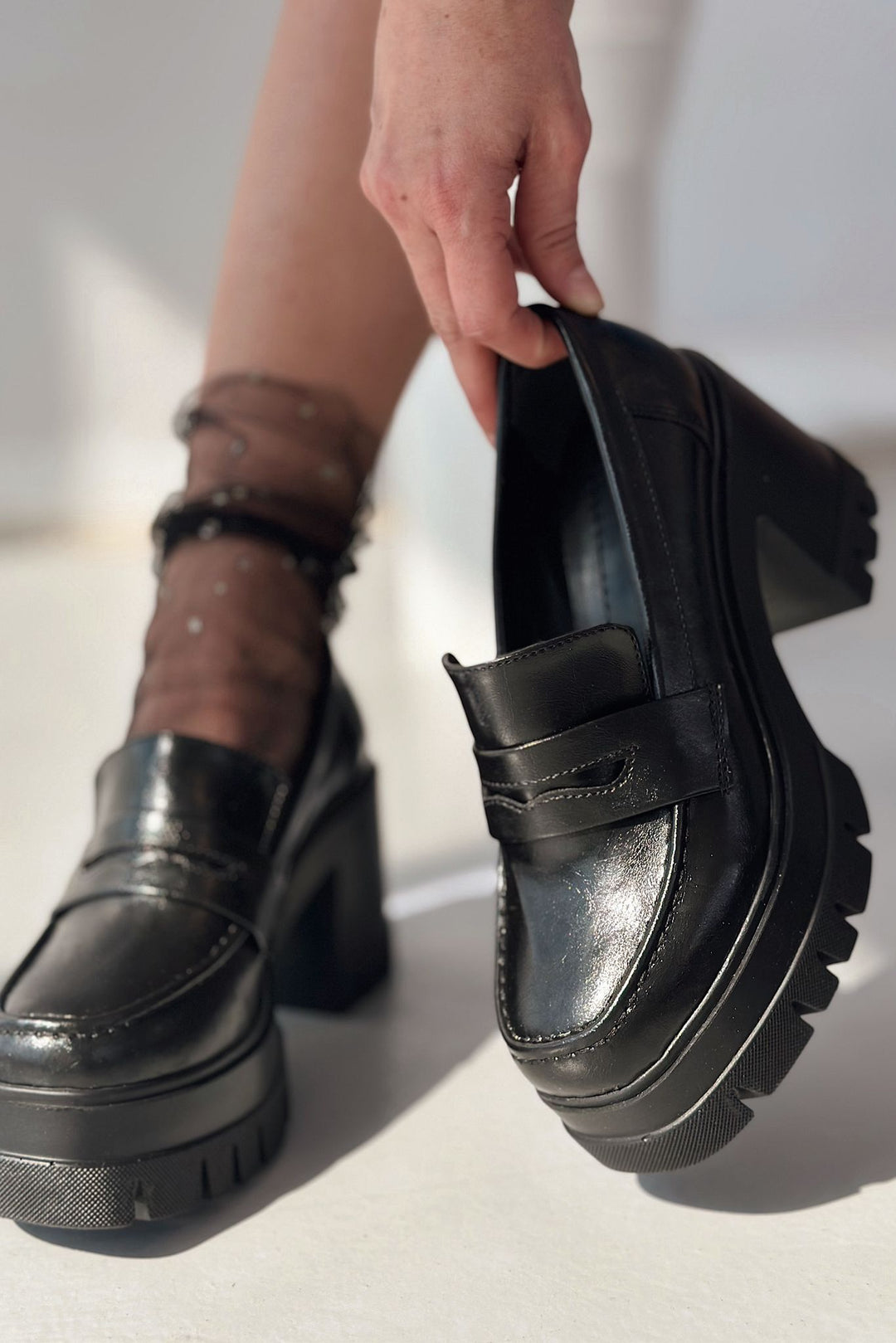 Passeta Kalın Taban Topuklu Kadın Loafer Siyah Mat Rugan - ILOVESHOES