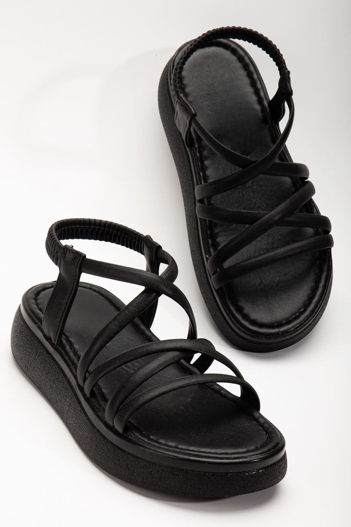Herilva Mat Siyah Çapraz Bantlı Kadın Sandalet - ILOVESHOES