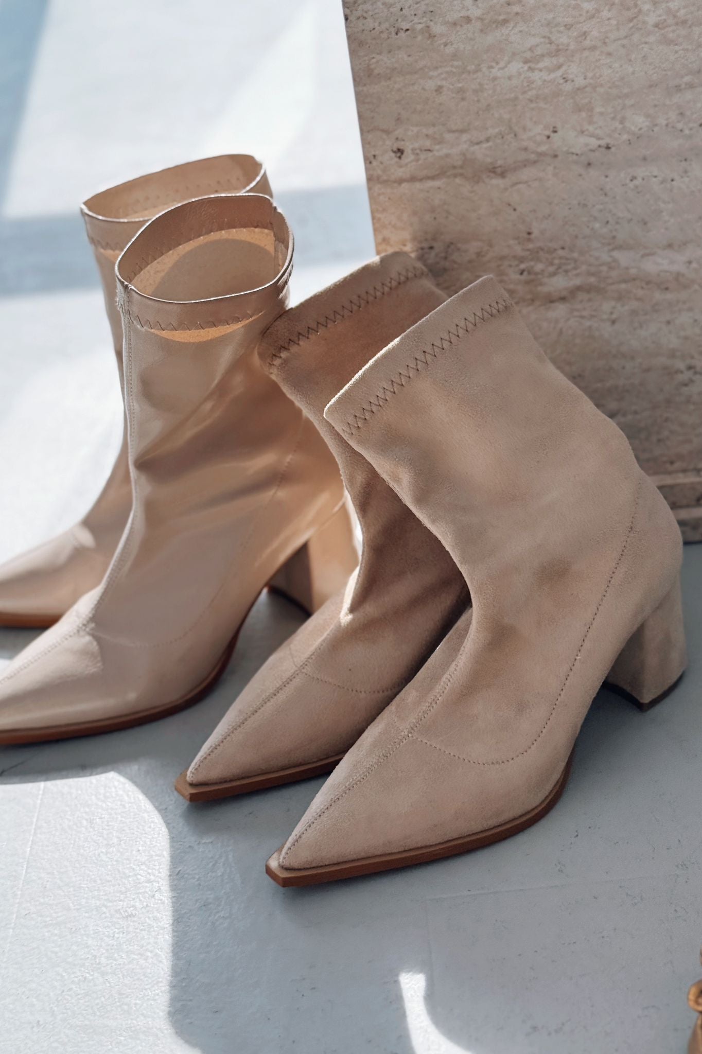 Caryne Kadın Topuklu Streç Bot Bej Süet - ILOVESHOES