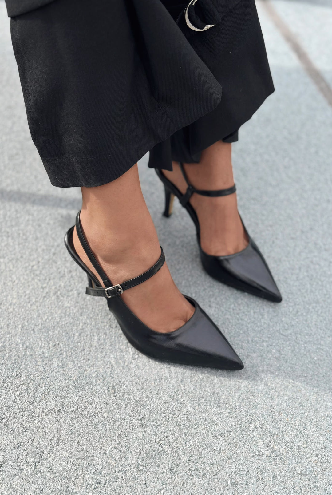 Lorent Siyah Kırışık Deri Kadın Stiletto - ILOVESHOES