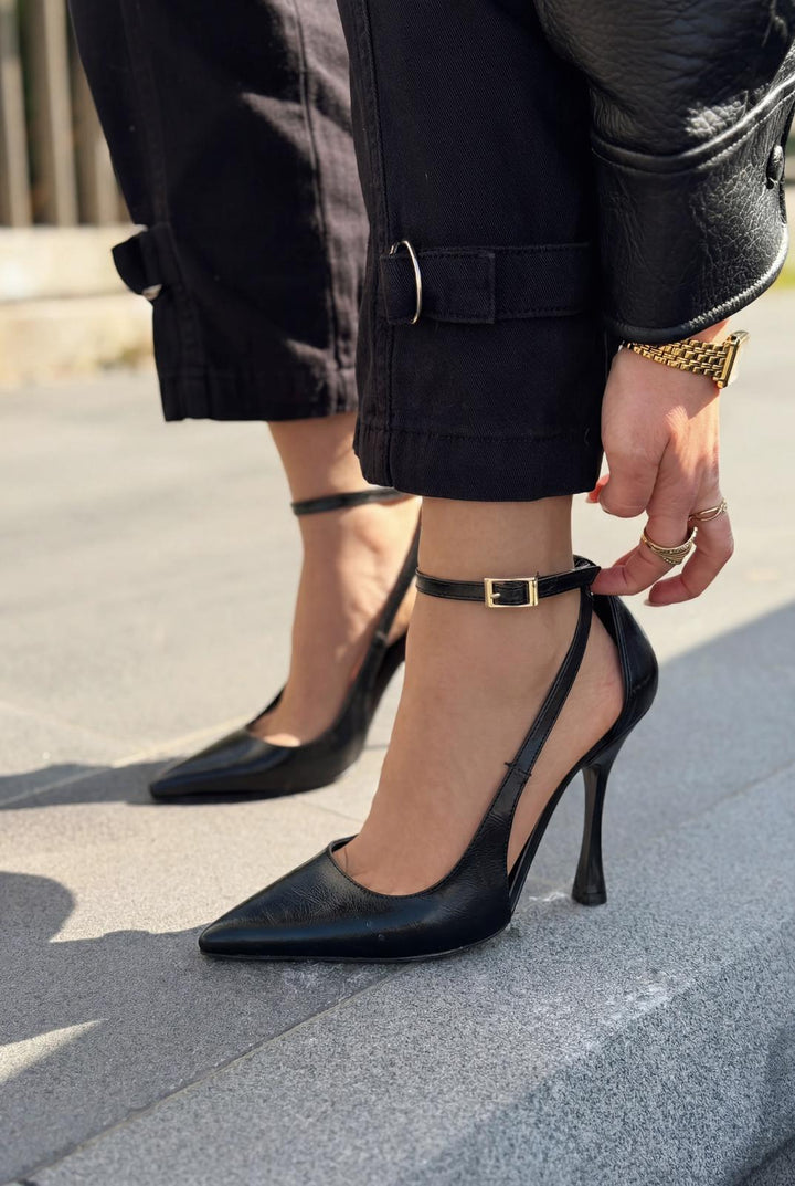 Nerole Stiletto Siyah Mat Deri Yüksek Topuklu - ILOVESHOES