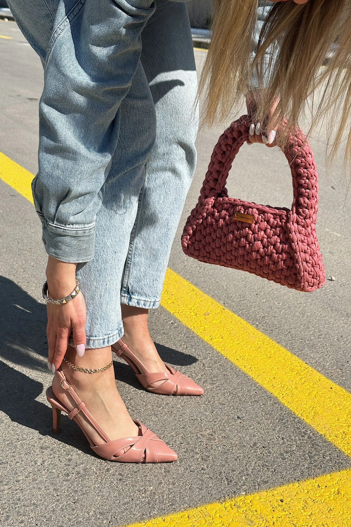 Peraps Mat Deri Yüksek Topuklu Stiletto Pudra