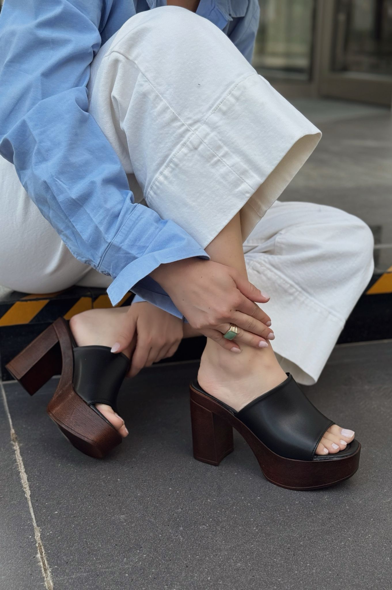 Rinaxsa Mat Deri Siyah Platform Topuklu Kadın Terlik - ILOVESHOES