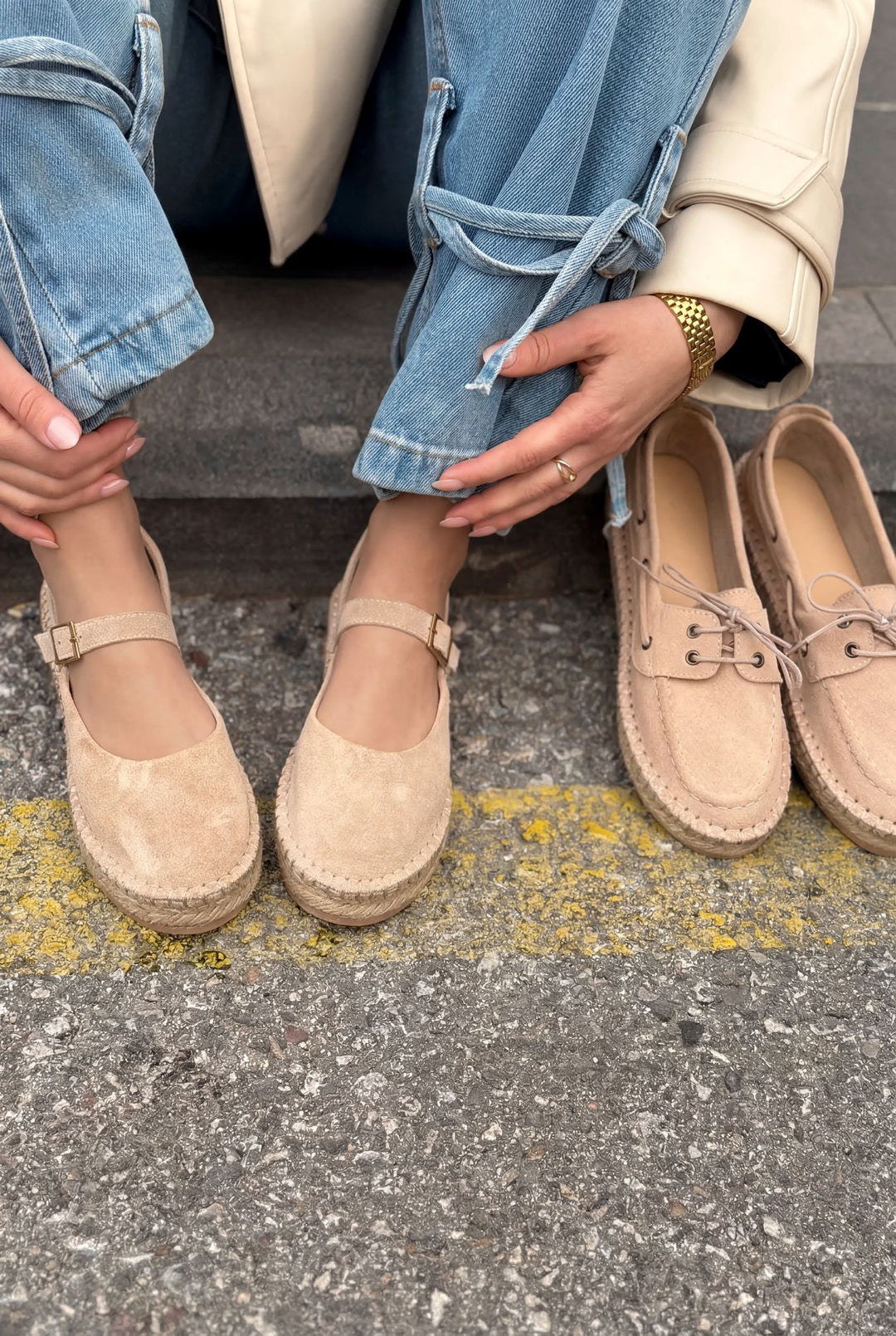 Marena Hakiki Süet Kadın Espadril Bej - ILOVESHOES