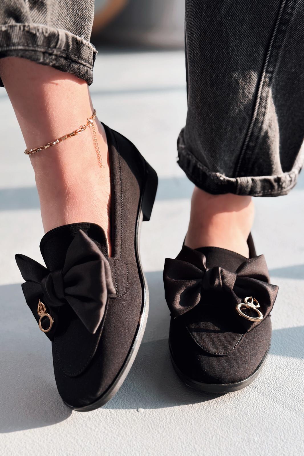 Norrada Kadın Loafer Siyah Saten - ILOVESHOES