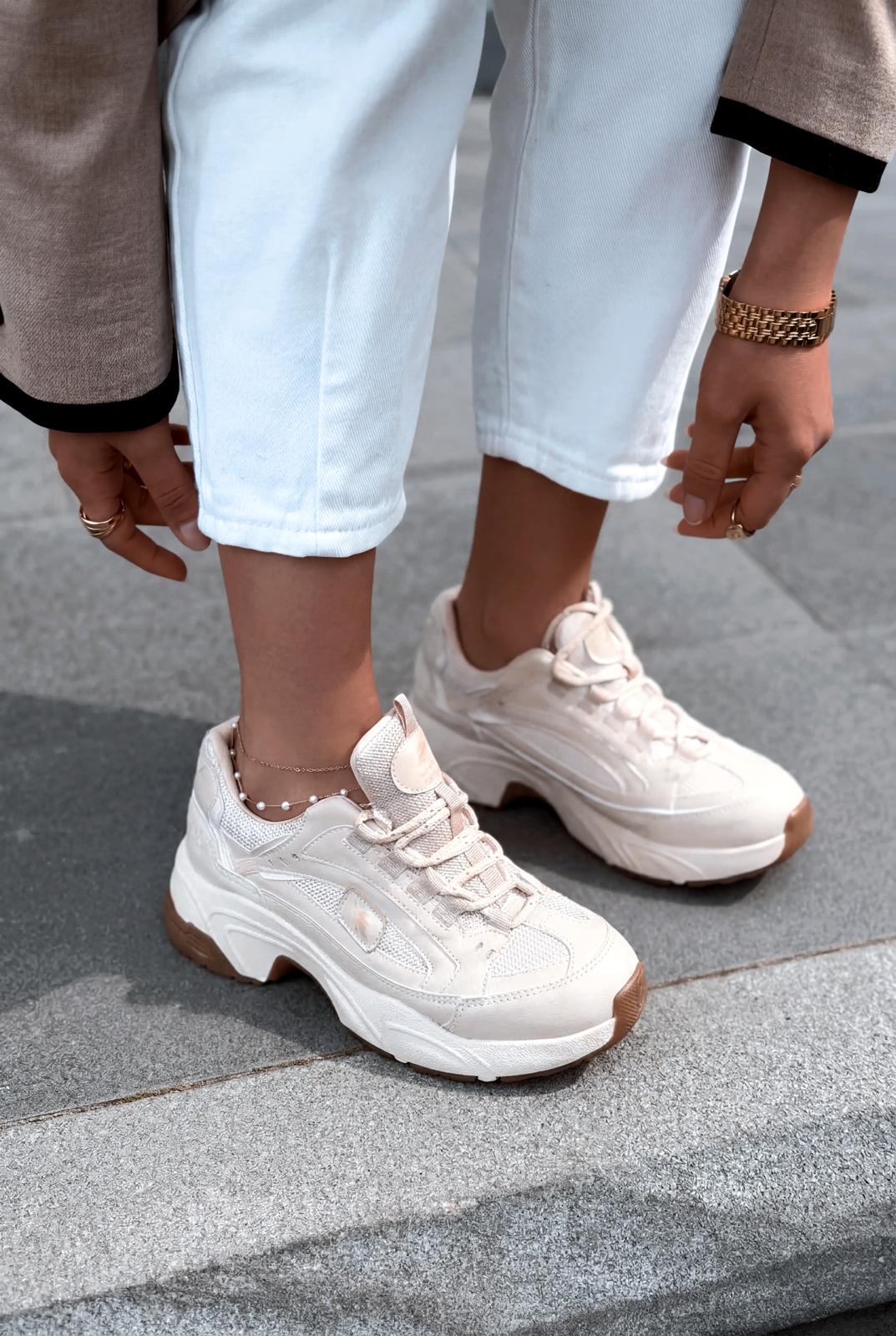 Norser Hakiki Deri Kadın Spor Ayakkabı Bej - ILOVESHOES