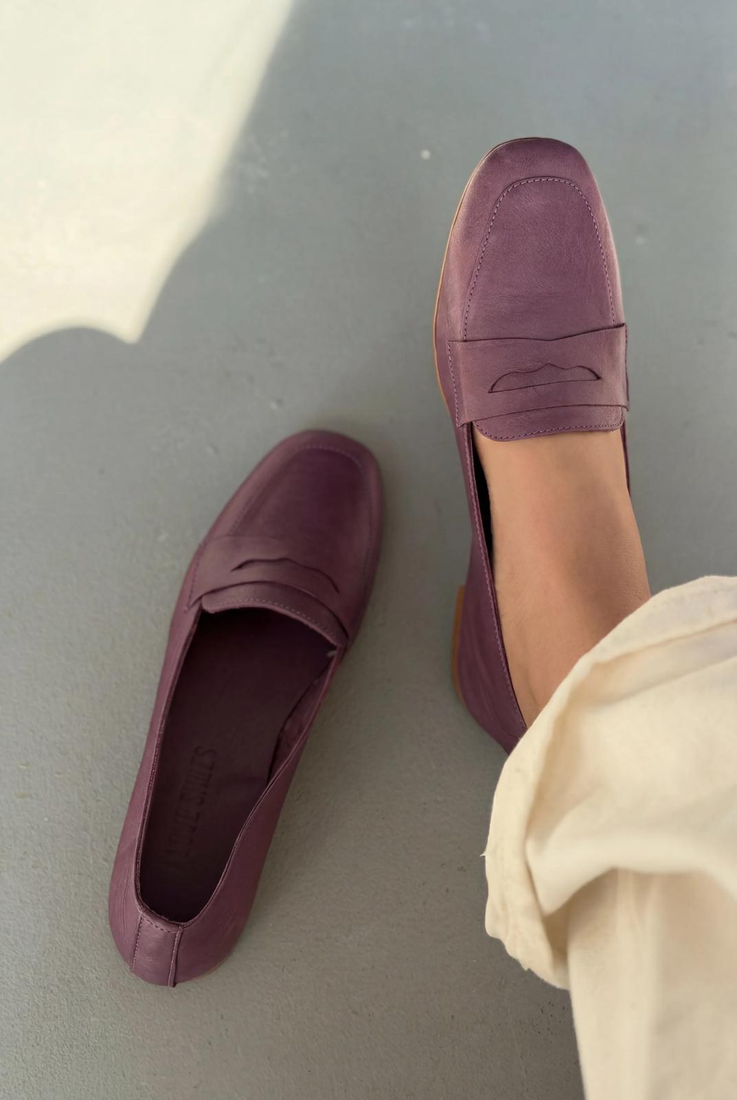 Melniel Hakiki Deri Kadın Loafer Mor - ILOVESHOES