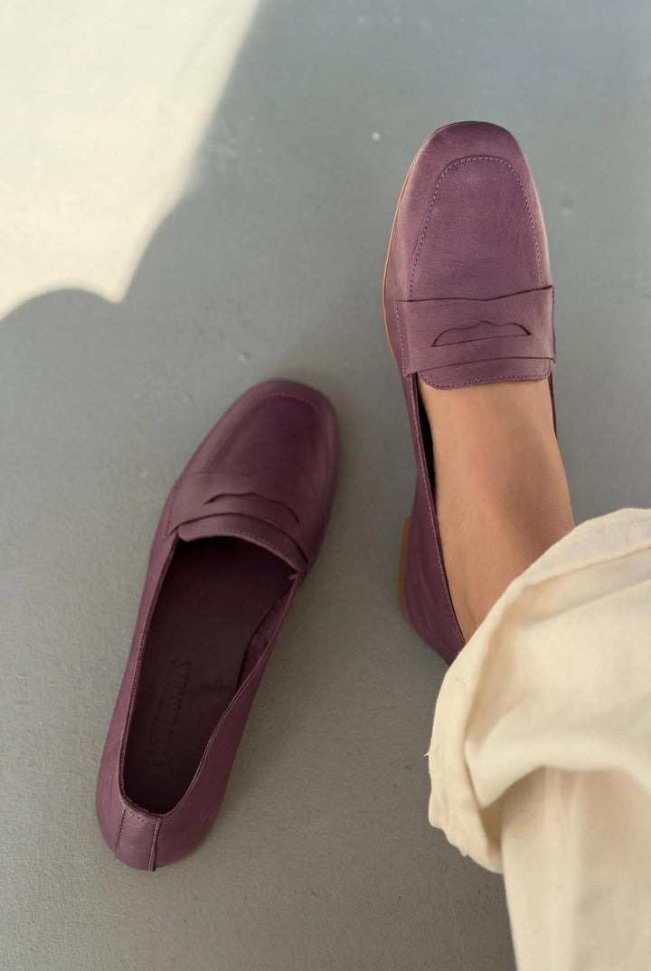 Melniel Hakiki Deri Kadın Loafer Mor - ILOVESHOES