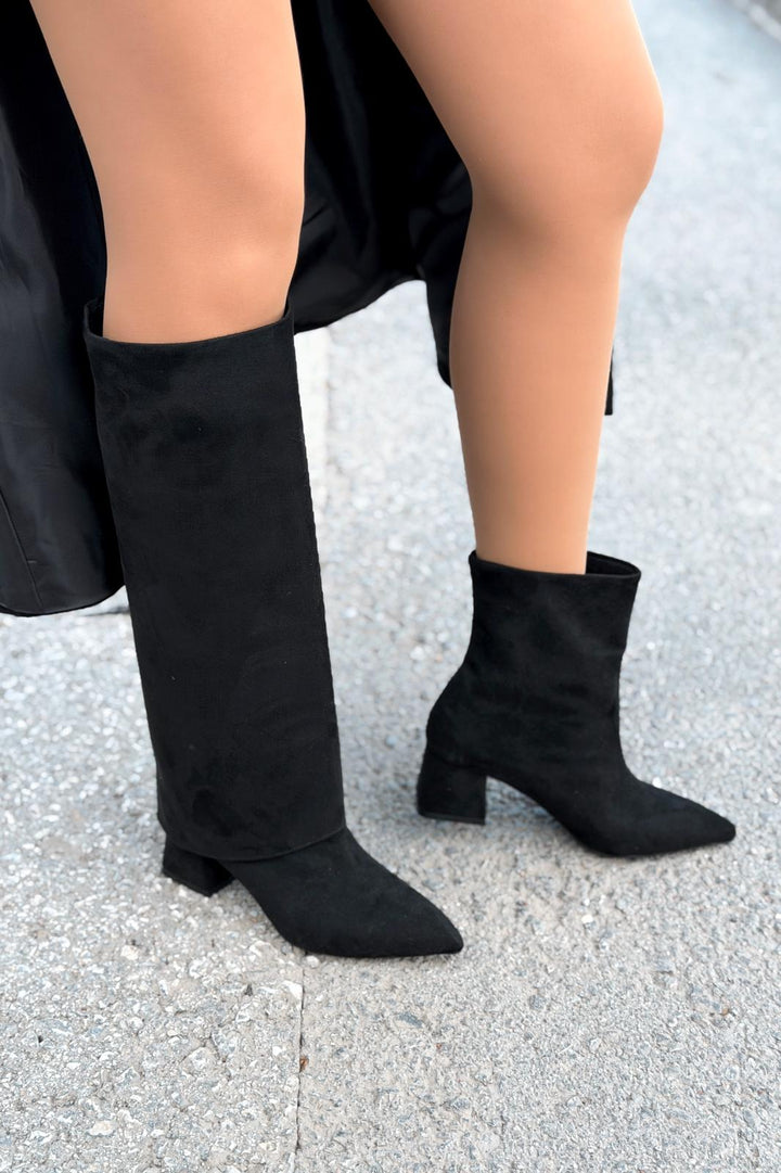 Axen Kadın Kadın Tak - Çıkar Bot - Çizme Siyah Süet - ILOVESHOES