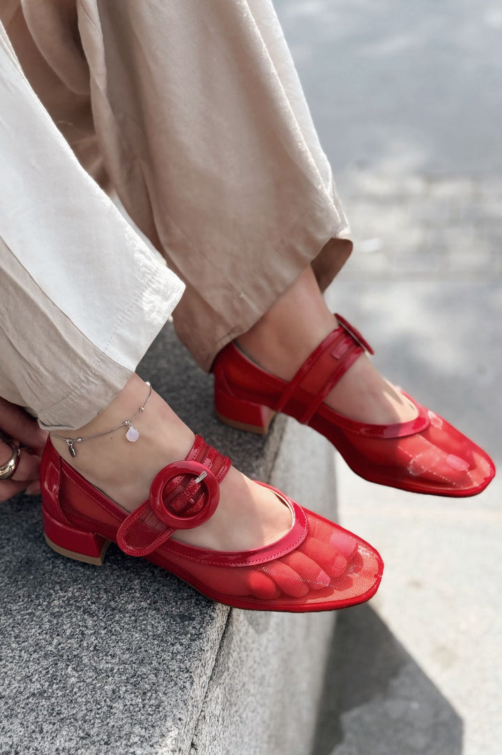 Cyreya File Kırmızı Toka Detaylı Mary Jane - ILOVESHOES