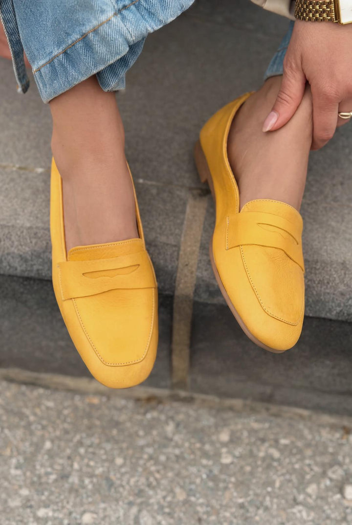 Melniel Hakiki Deri Kadın Loafer Sarı - ILOVESHOES