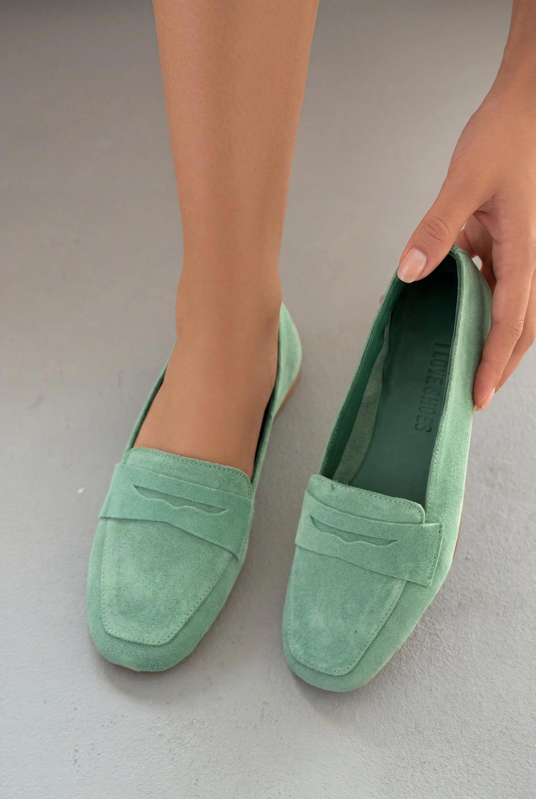 Melniel Yeşil Hakiki Süet Kadın Loafer - ILOVESHOES