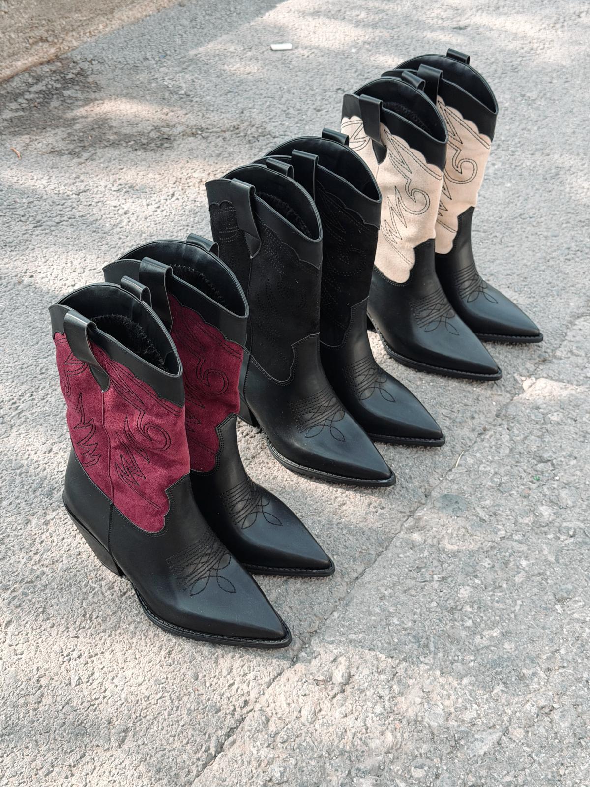Marnel Kadın Kovboy Çizme Siyah Nakışlı - ILOVESHOES