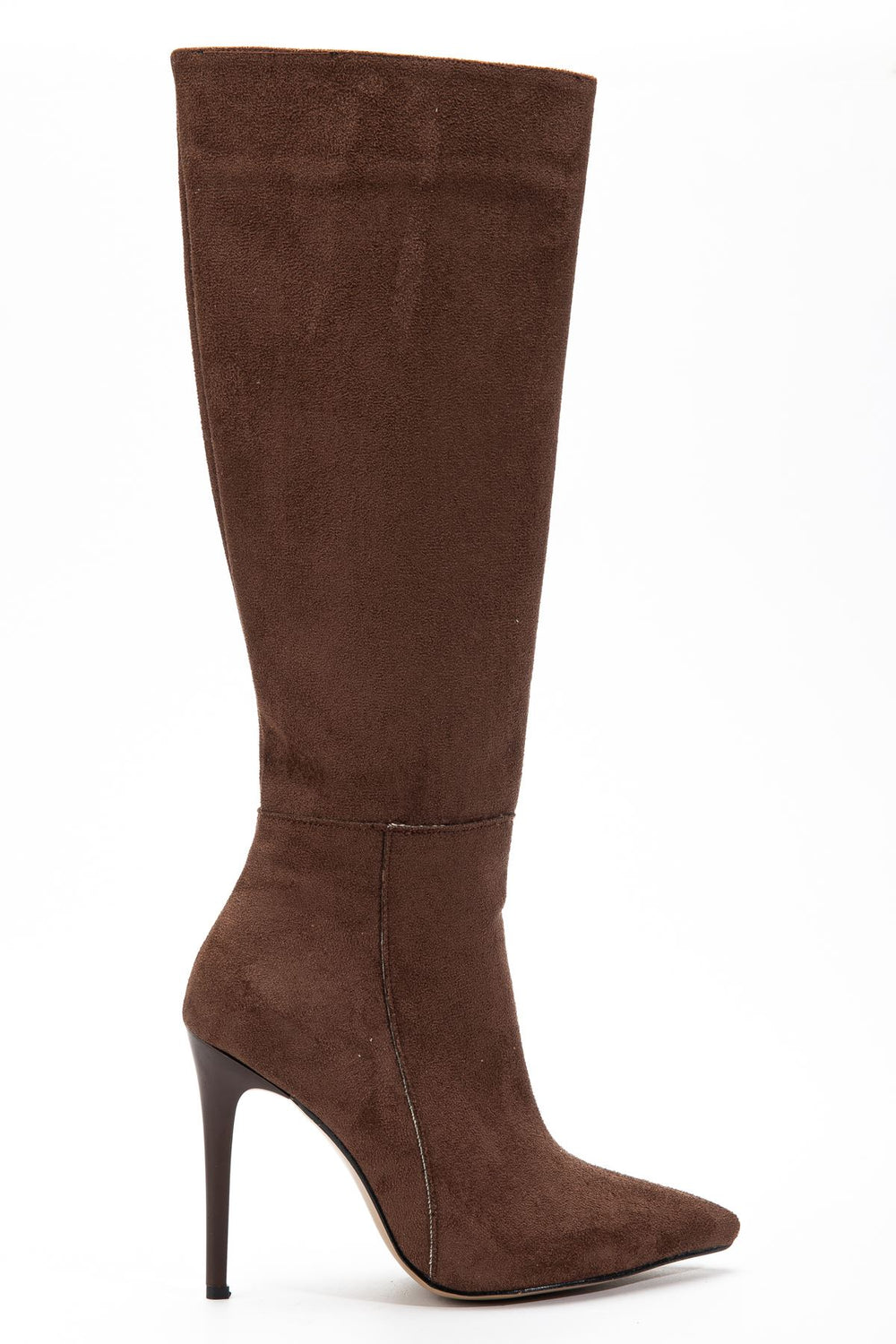 Zynor Acıkahve Süet Fermuarlı Lastikli İnce Yüksek Topuklu Kadın Çizme - ILOVESHOES