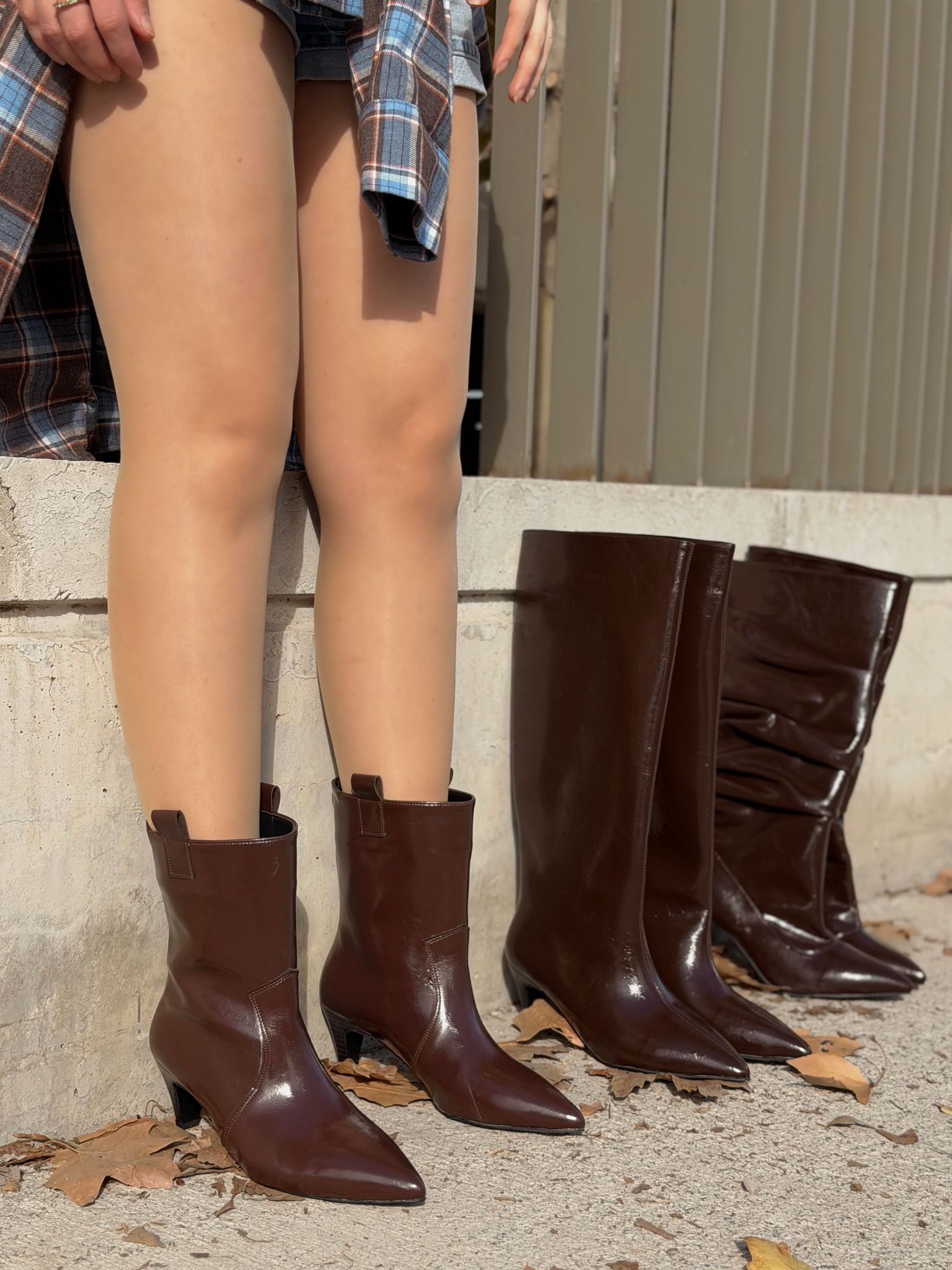 Remni Kadın Topuklu Çizme Acıkahve Kırışık Rugan - ILOVESHOES