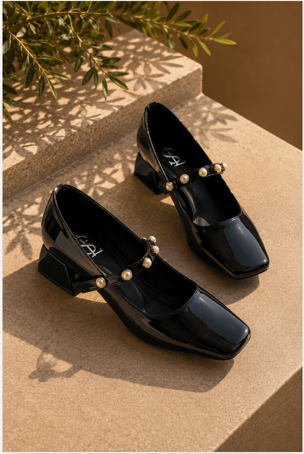 Myrel Siyah İnci Detaylı Rugan Kadın Marry Jane - ILOVESHOES